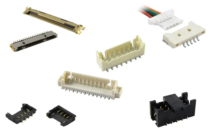 Various connectors mounted on a wiring board.