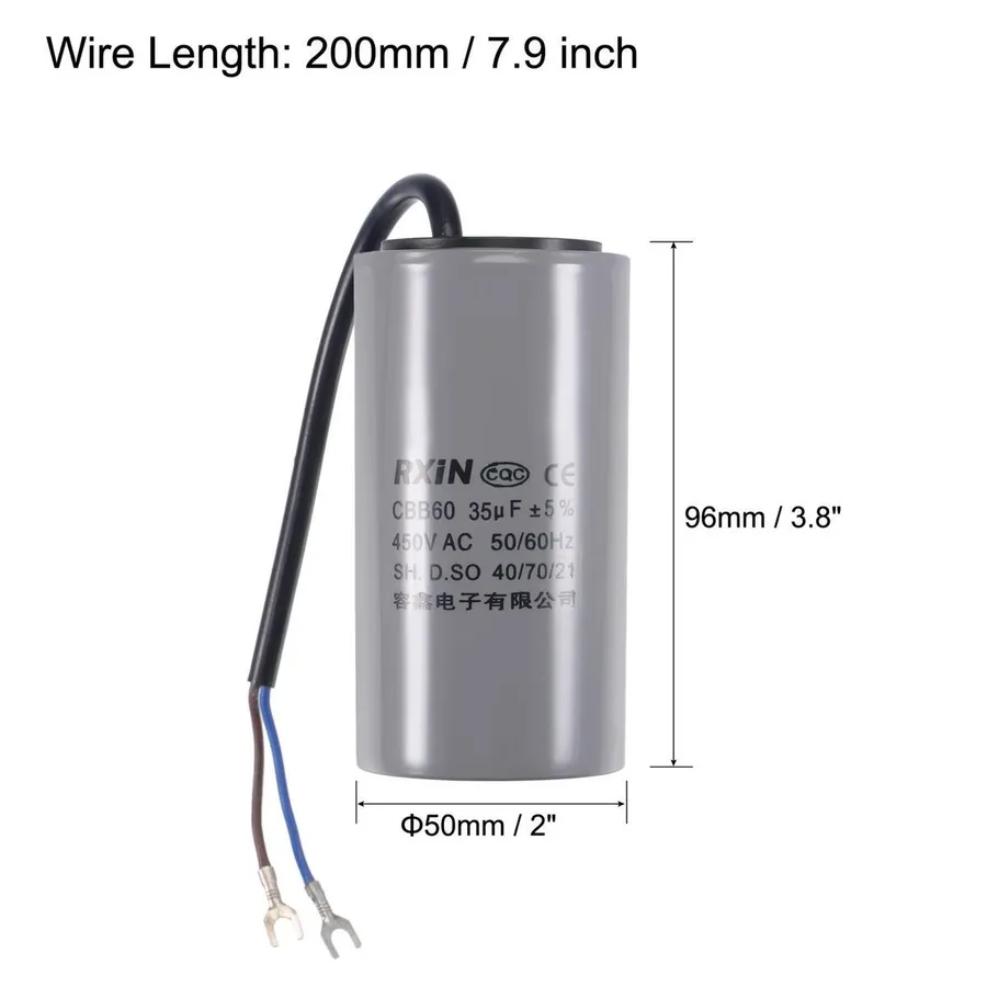 A CBB60 capacitor with visible dimensions.