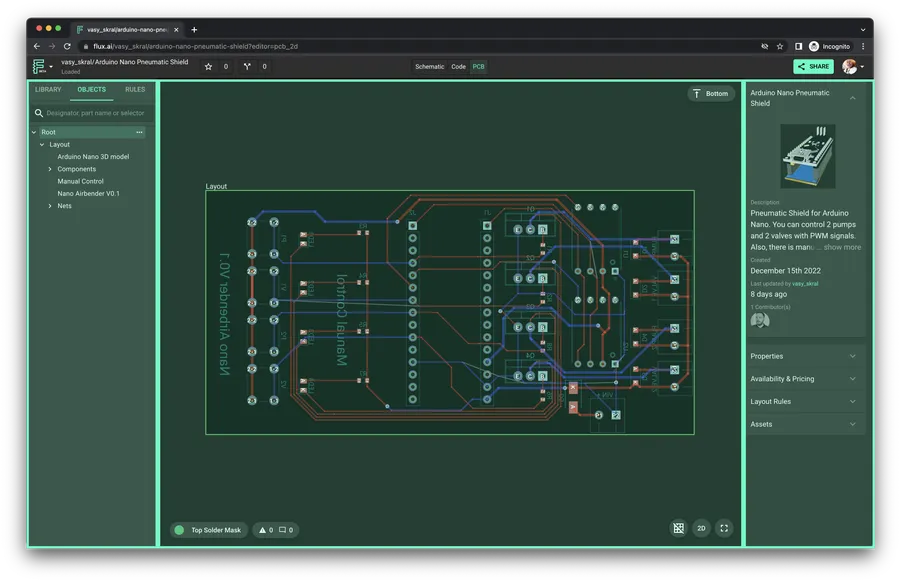 A close-up view of a PCB schematic editor with various components.