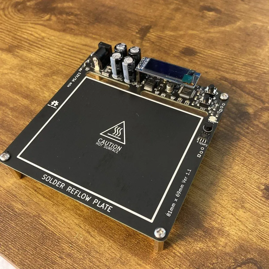 A PCB being soldered using reflow techniques.
