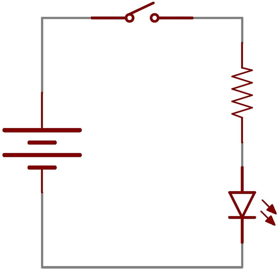 A circuit diagram showing a switch as part of the circuit.
