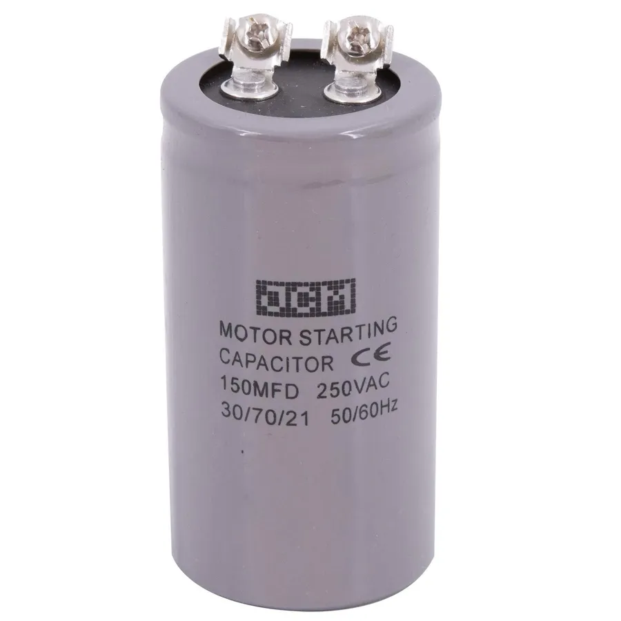 A motor start capacitor, typically larger than a run capacitor.