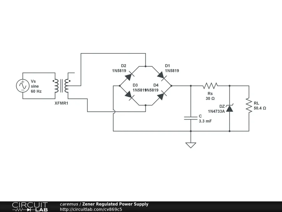 A power supply circuit with visible diodes.