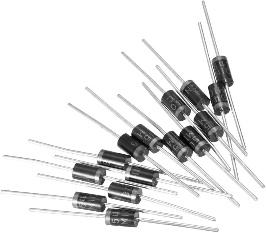 A comparison image of a Schottky diode and a 1N5408 diode.