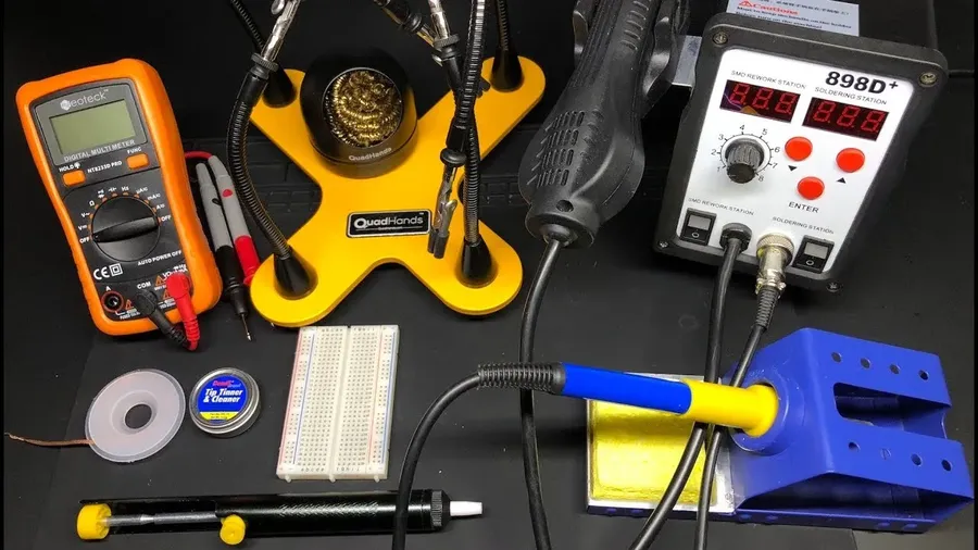 Close-up of tools used for electronic repair.