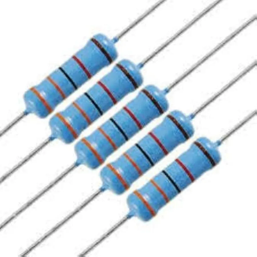 A metal film resistor with its metallic coating and leads.