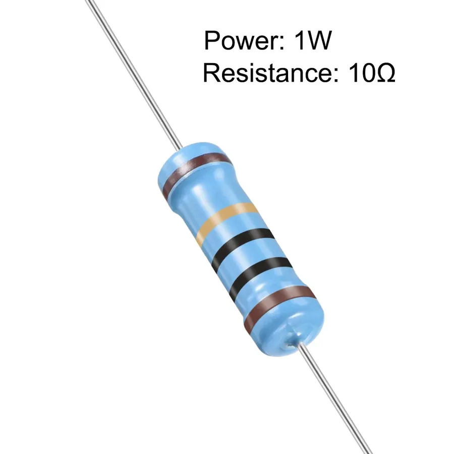 The color bands of a 10 ohm resistor.