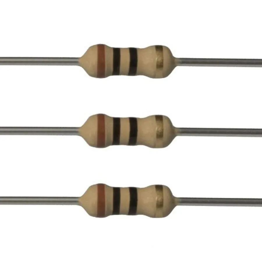 Various types of 10 ohm resistors, such as through-hole and surface mount.