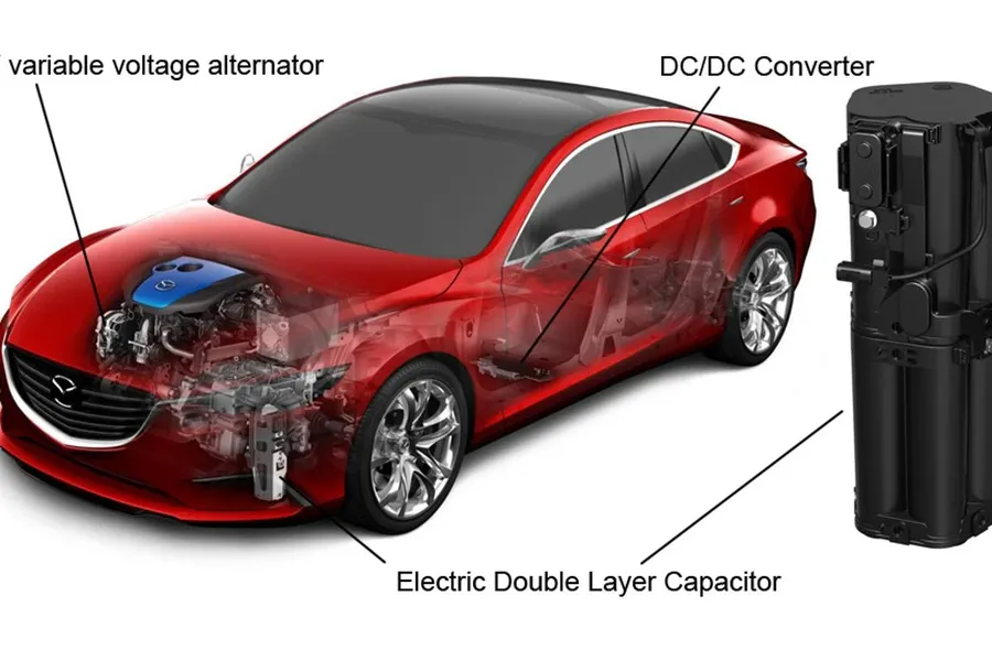 An electric car using electric double-layer capacitors for energy storage.