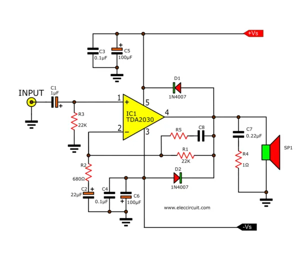 An audio system that is based on TDA2030.