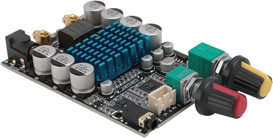 A collection of mono, stereo, and multi-channel amplifier boards.