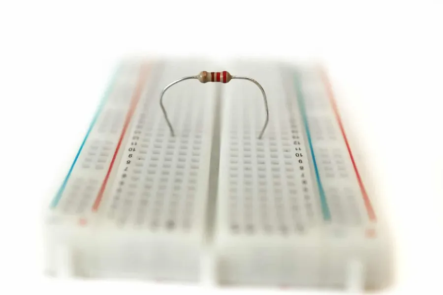 A schematic diagram showing a resistor in a simple circuit.
