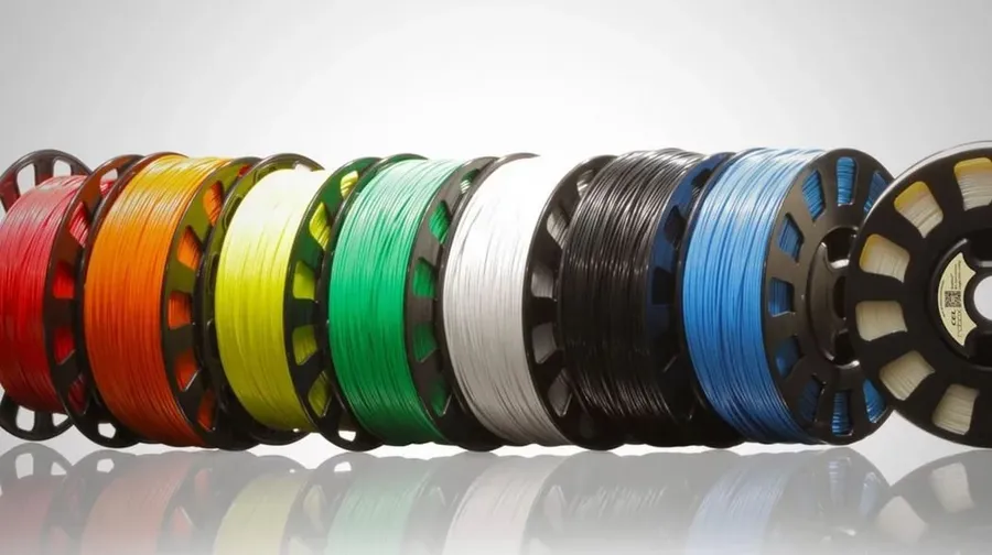 Various spools of 3D printing filament.