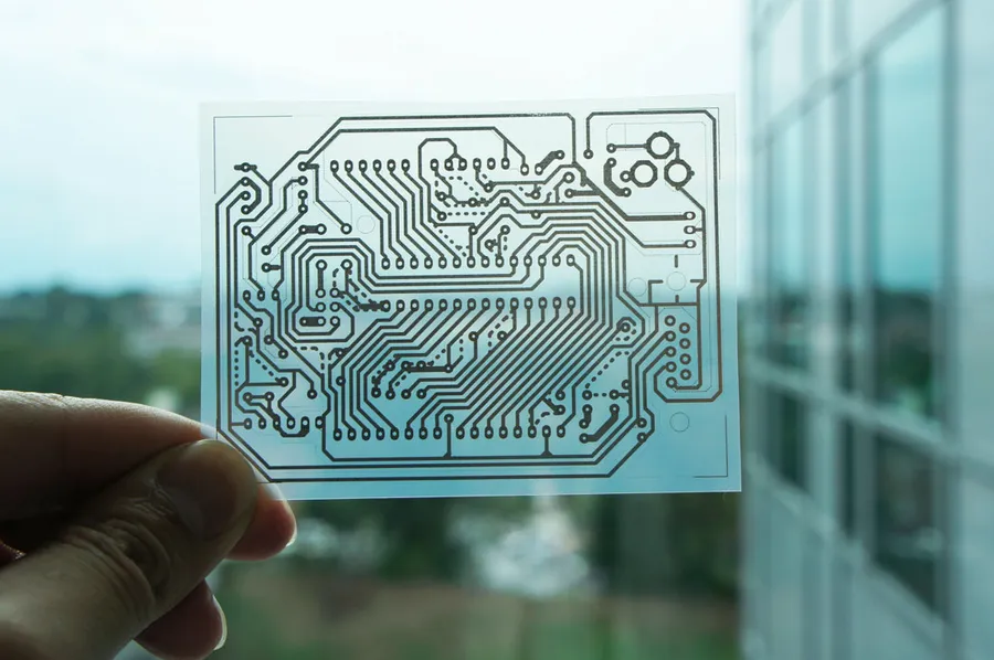 An inkjet printer being used to print a circuit board pattern.
