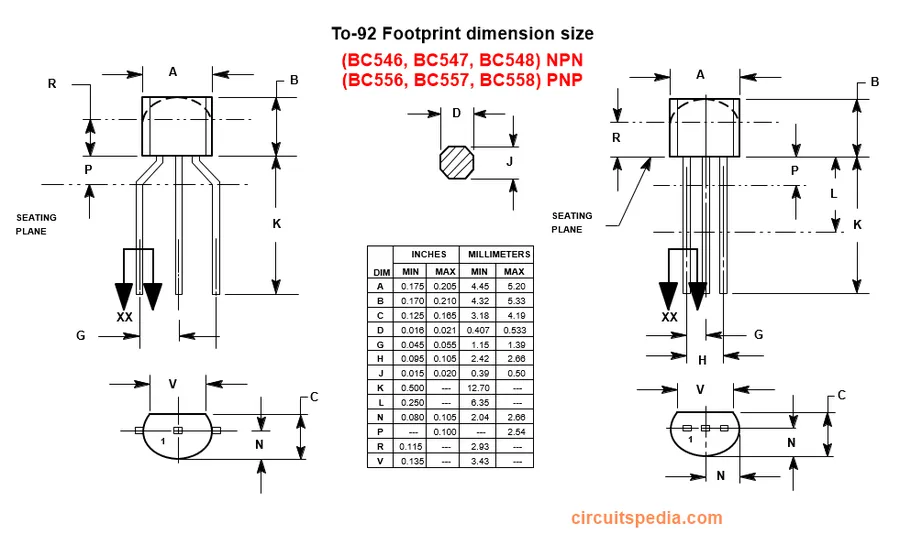 A diagram showing the pin configuration of a BC557 transistor.