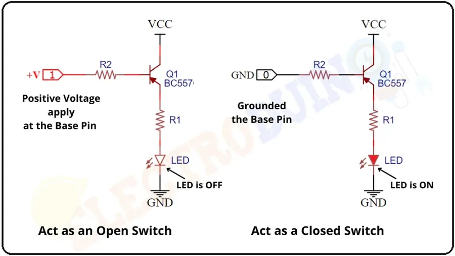 A simple switching circuit using a BC557 transistor.