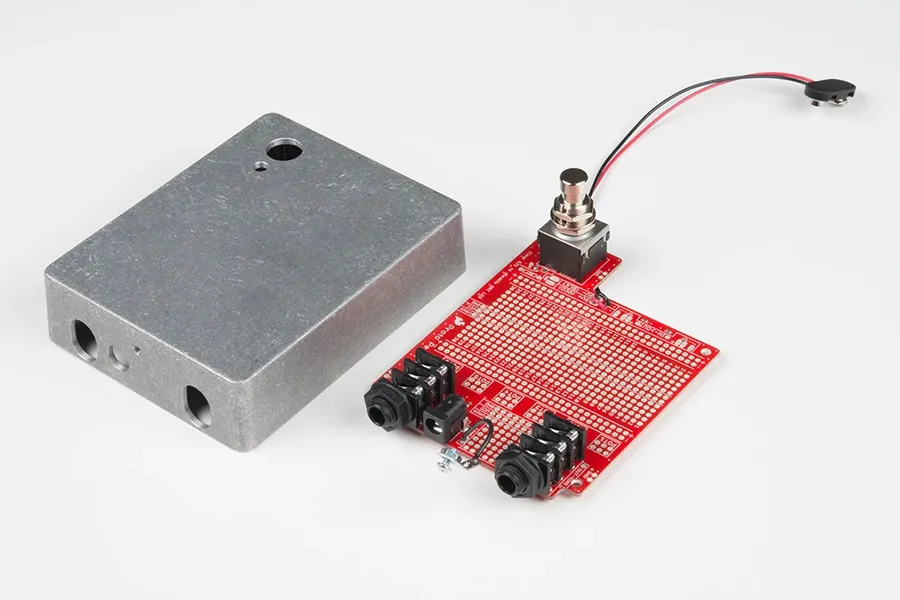 A digital design layout of a pedal PCB.