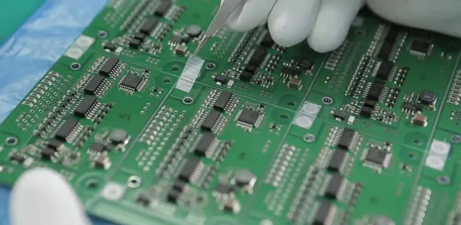 An aerial view of a large electronics assembly factory.