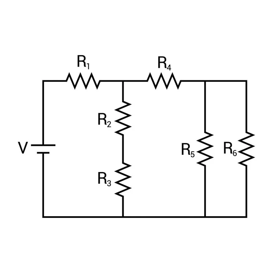 A simple electrical circuit diagram with a resistor symbol.