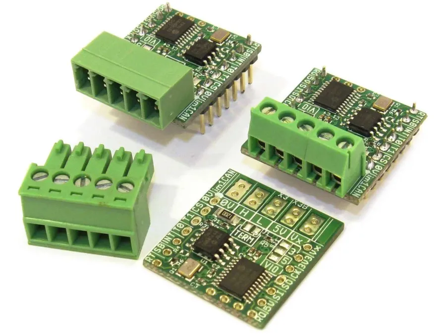 A circuit board showing CAN bus connections.