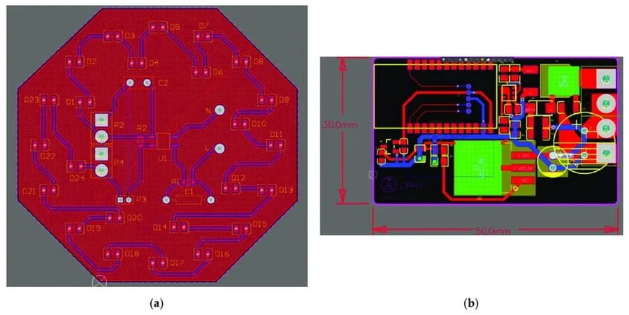 A CAD drawing of an LED PCB layout design.