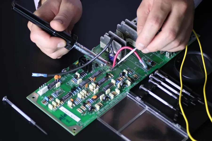 An FR4 PCB inside an electronic device.