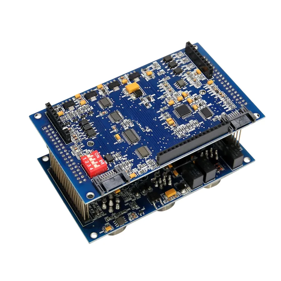 A manufacturing line for integrated circuit boards with various machines.