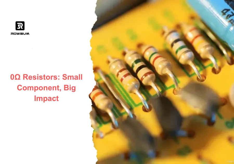 A printed circuit board with several 0 ohm resistors soldered onto it.