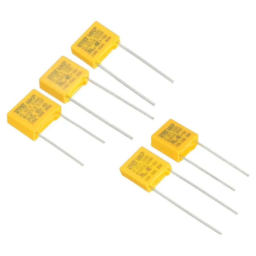 A 0.01uF capacitor soldered onto a circuit board.