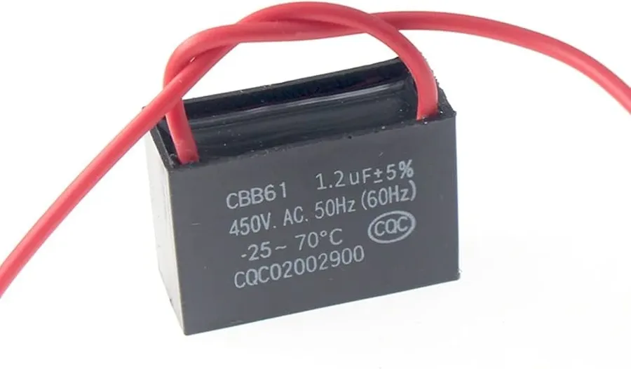 Various types of capacitors used in electric fans.