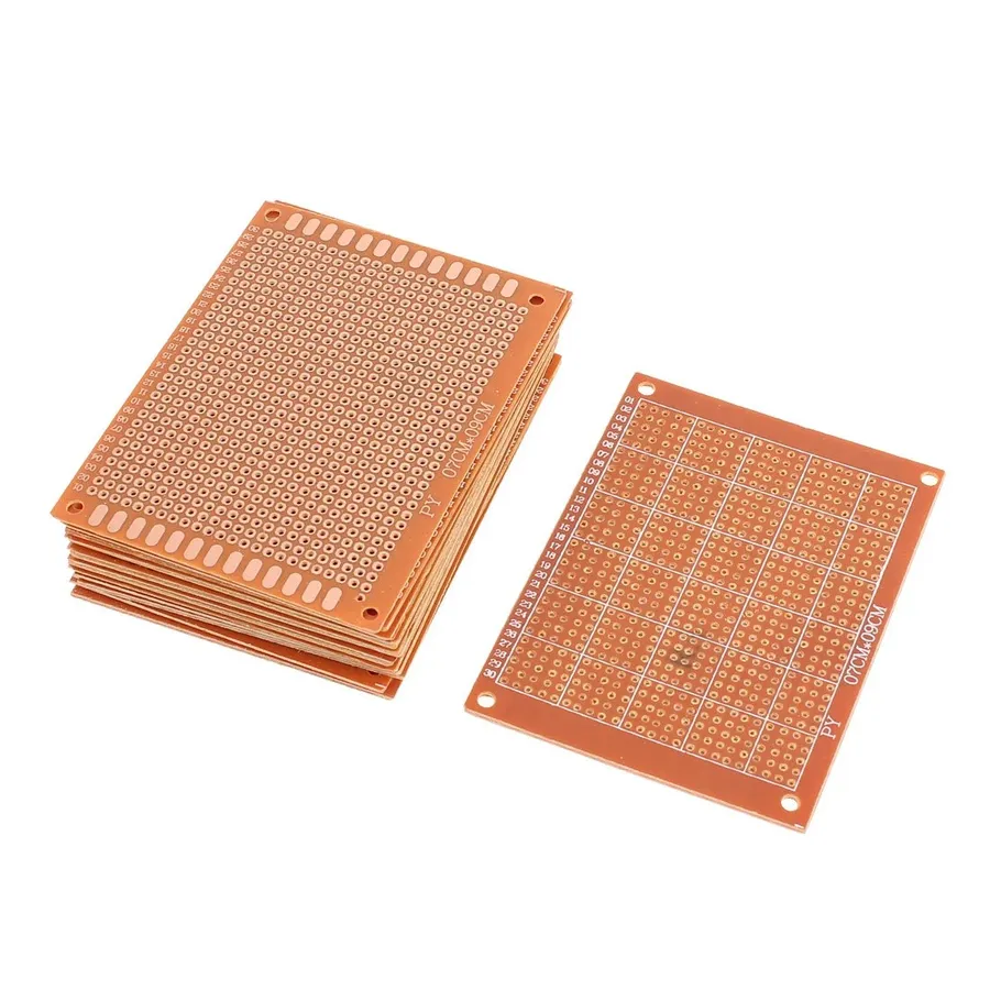 A circuit prototype built on a universal PCB board.