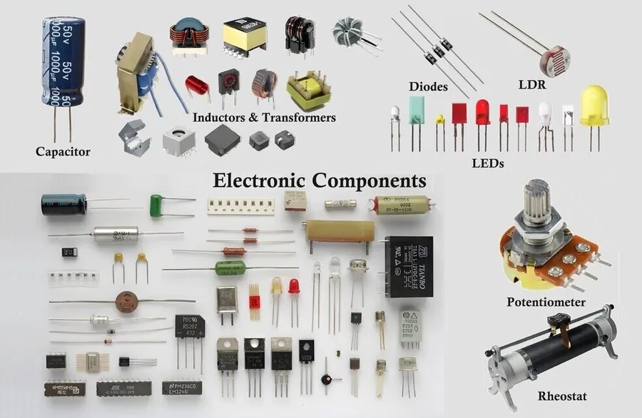 A specialized electronic component supplier's shop with various electronic parts