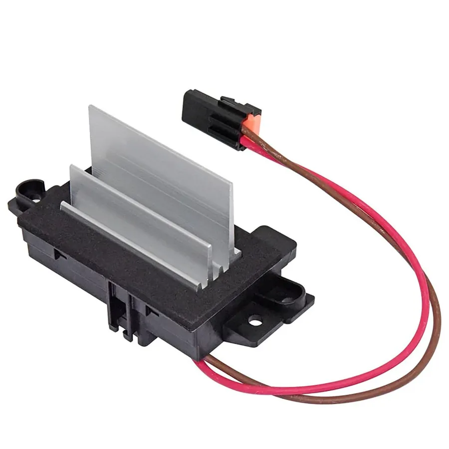 Hands replacing a car AC resistor.