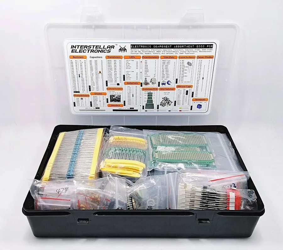 A diverse collection of electronic components including transistors and ICs.