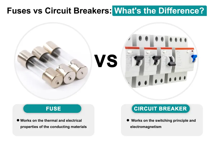 An array of different fuses and circuit breakers.