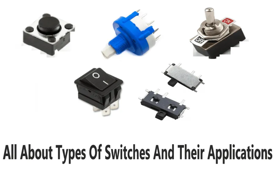 An image showcasing different types of switches, like toggle, rocker, and push-button.
