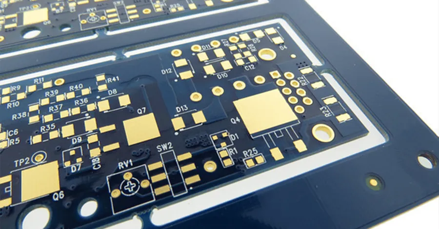 A close up of PCB with ENIG surface finish.