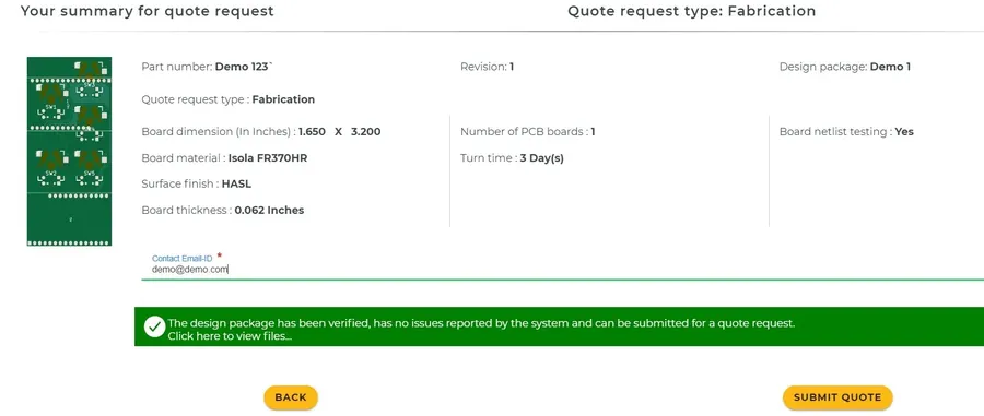 An example of a request form for a PCB quote.