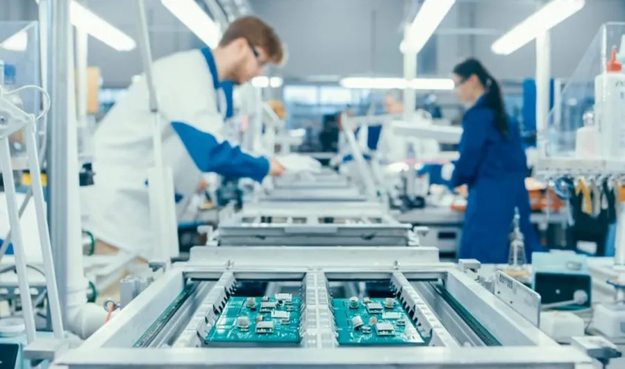 A view of a PCB manufacturing line inside a factory.