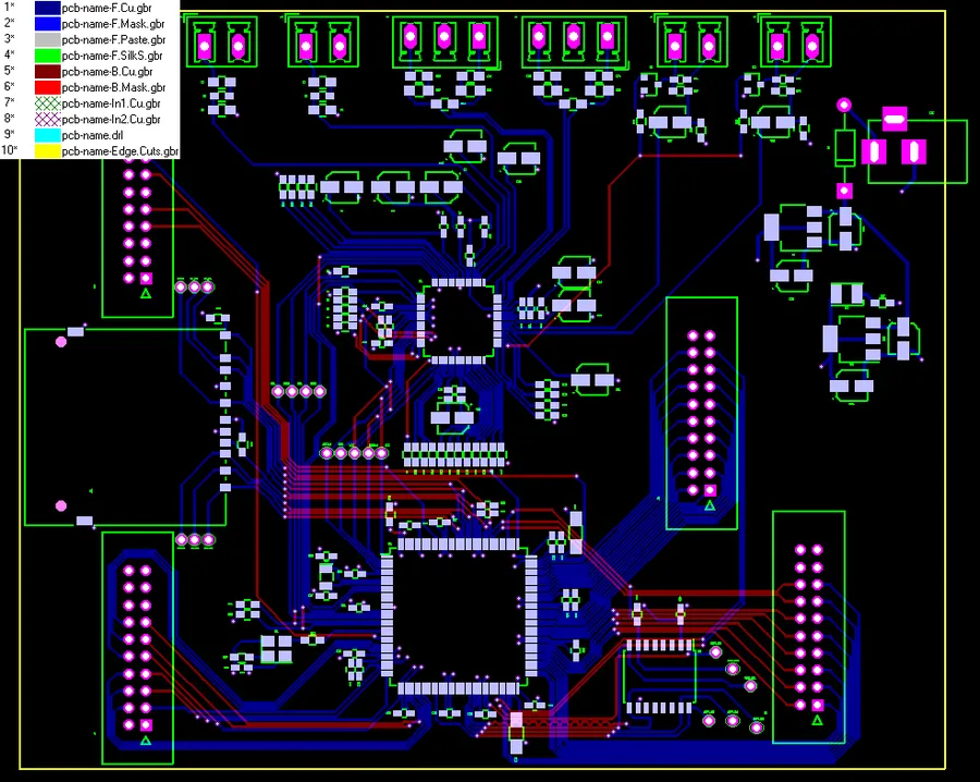 A representation of Gerber files, used for PCB manufacturing.