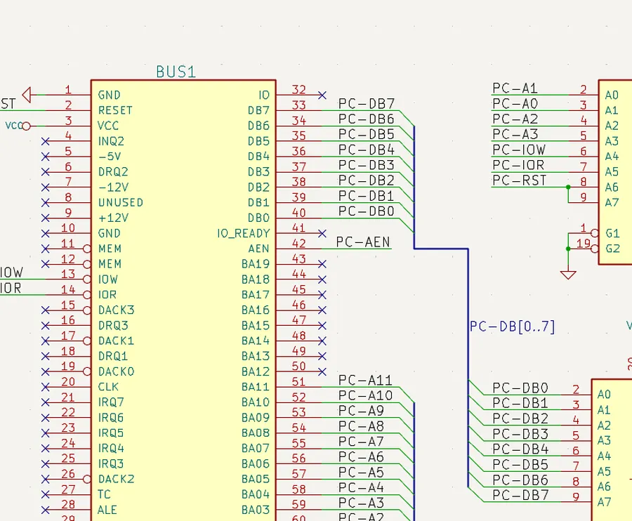 A screenshot of the KiCad schematic editor showing a simple circuit diagram.