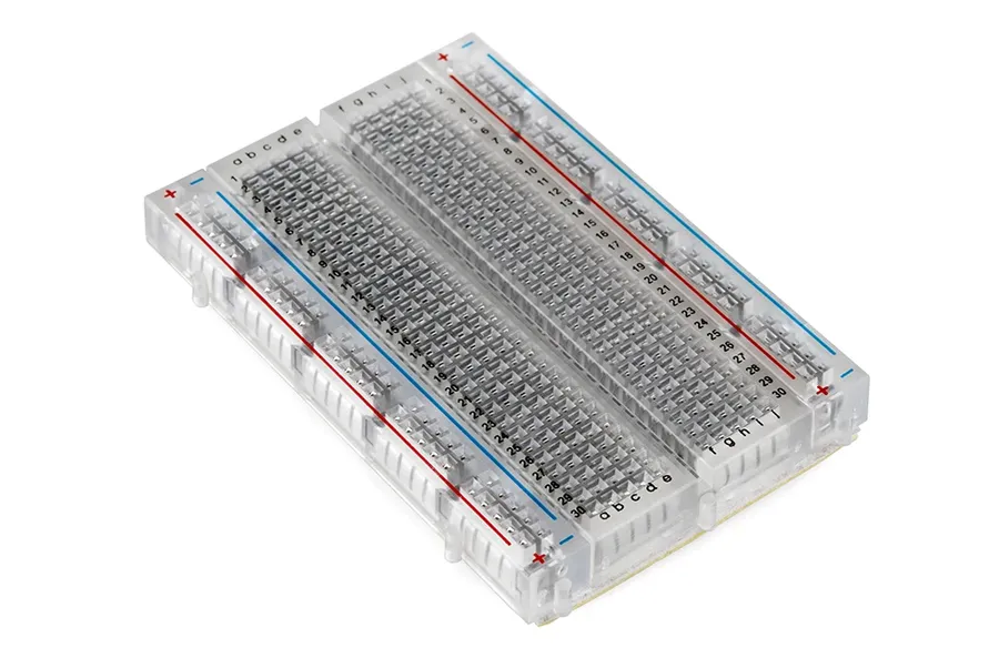 A circuit assembled on a solderable breadboard.