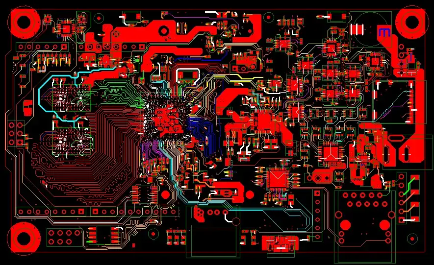 A visualization of AI-powered PCB layout technology.