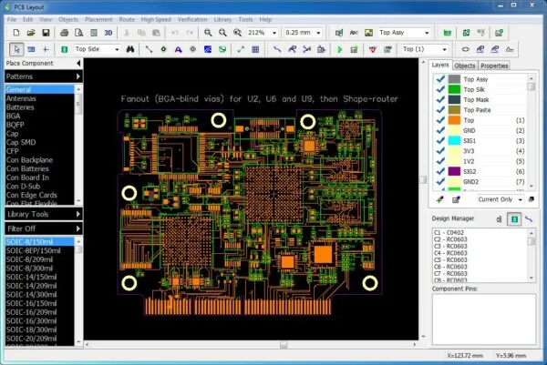 A screenshot of a PCB layout software interface.