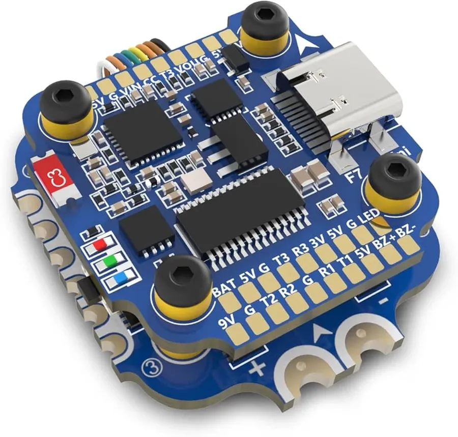A view of multiple circuit boards stacked within a drone.