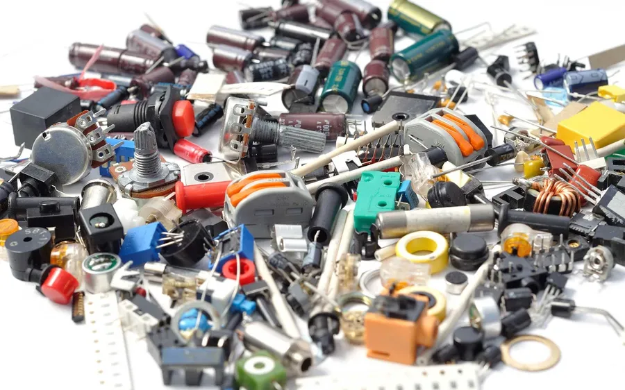 A shop with shelves full of electronic components.