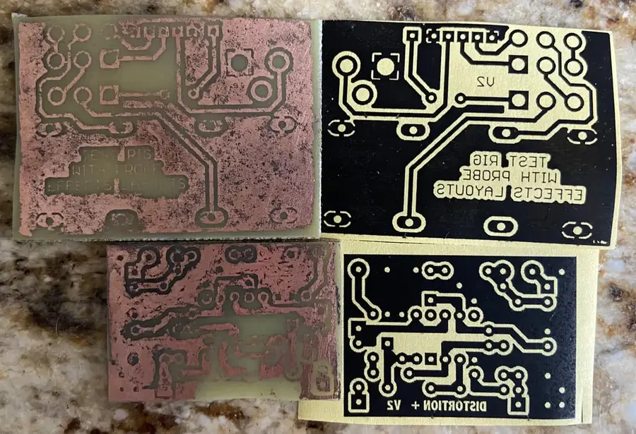 Someone etching a PCB at home.