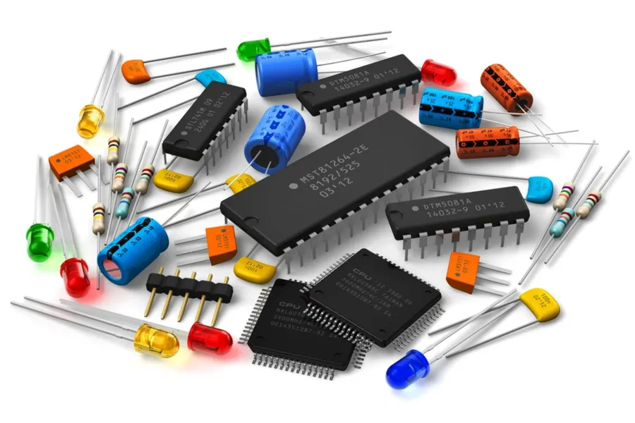 A person selecting or inspecting electronic components for purchase.
