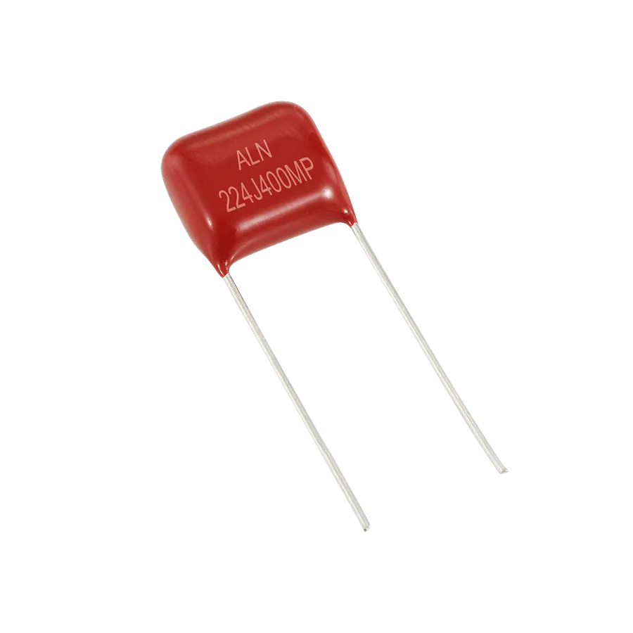 A metallized polypropylene capacitor, showcasing the metallic layer.