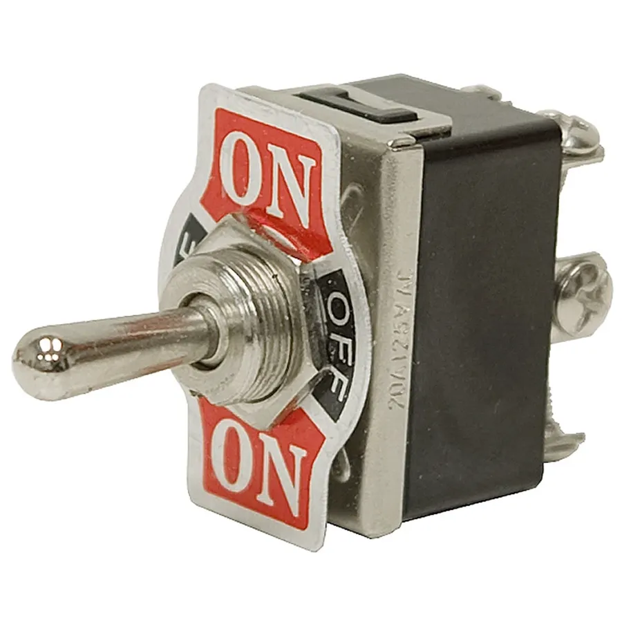 A close-up of a toggle switch in the on position.